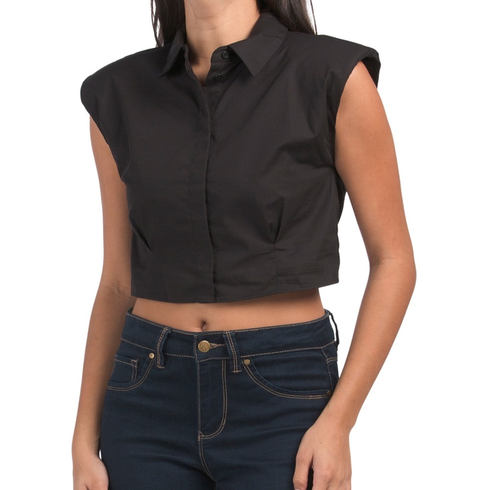 ZARA POPLIN BUTTON FRONT CROPPED CAPPED SLEEVE SHIRT